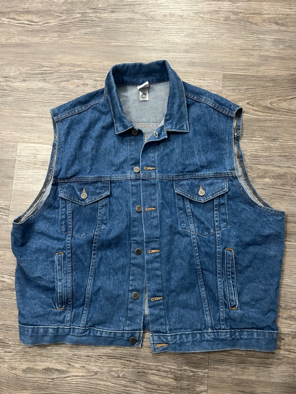Men's Blue Denim Vest Jacket, Sleeveless Workwear Style #A4
